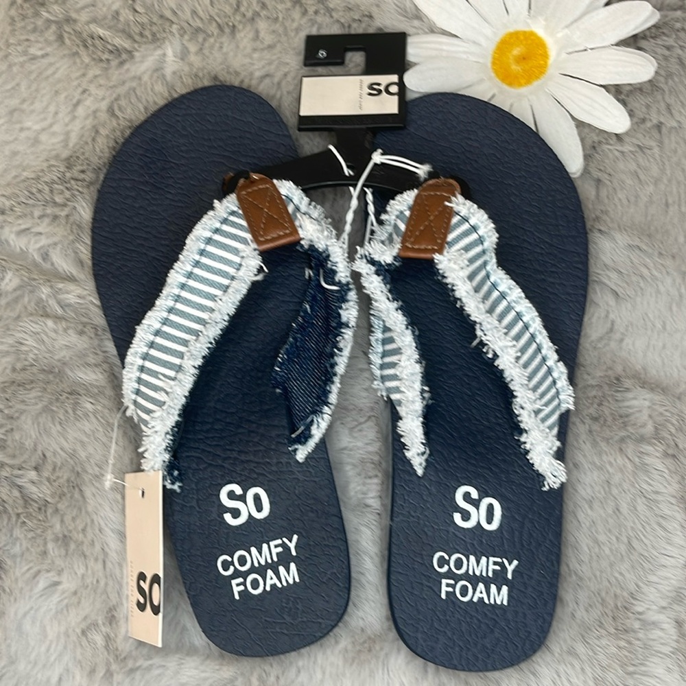 Striped Denim Flip Flops, Women’s Size 6, NWT